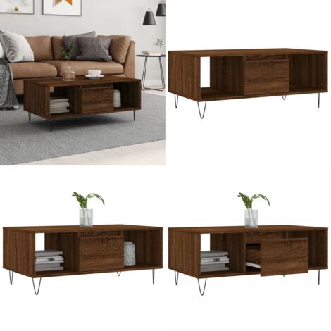 Mesa de centro madera contrachapada marrón roble 90x50x36,5 cm - Madera contrachapada - Mesa auxiliar