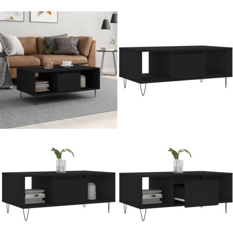 Mesa de centro madera contrachapada negro 90x50x36,5 cm - Mesa de centro de madera - Mesa de centro negra