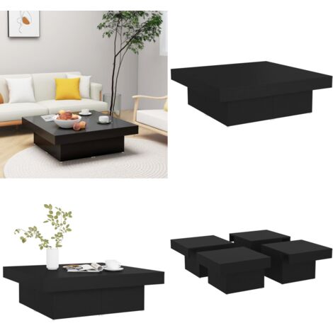 Mesa de centro madera contrachapada negro 90x90x28 cm - Mesa de salón - Mesa de oficina