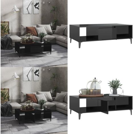 Mesa de centro madera contrachapada negro brillo 103,5x60x35cm - Mesa de salón - Mesa industrial