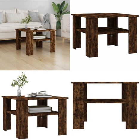 Mesa de centro madera contrachapada roble ahumado 60x60x42 cm - Mesa de salón - Mesa auxiliar