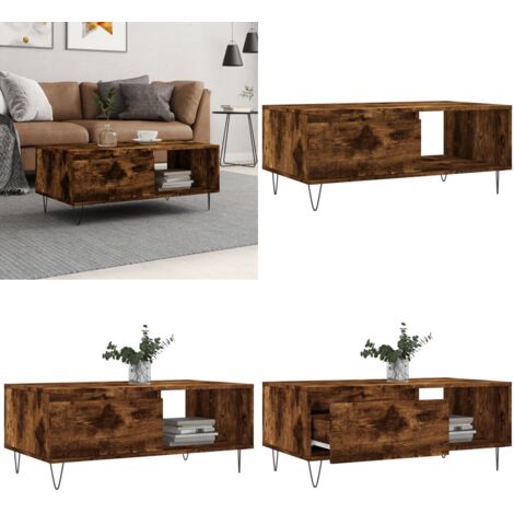 Mesa de centro madera contrachapada roble ahumado 90x50x36,5 cm - Mesa de centro de madera - Mesa de centro de roble