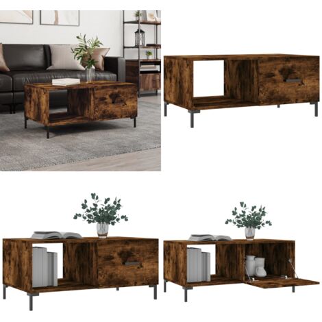 Mesa de centro madera contrachapada roble ahumado 90x50x40 cm - Mesa de salón - Madera contrachapada