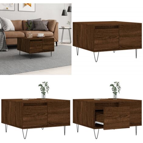 Mesa de centro madera contrachapada roble marrón 55x55x36,5 cm - Madera contrachapada - Mesa de centro marrón