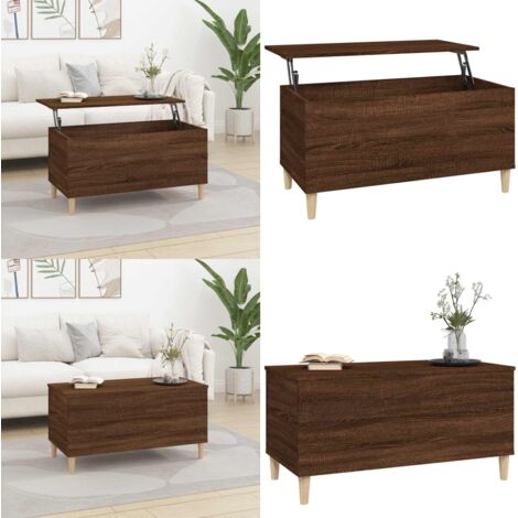 Mesa de centro madera contrachapada roble marrón 90x44,5x45 cm - Madera contrachapada - Mesa de centro con superficie elevable