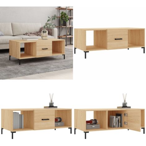 Mesa de centro madera contrachapada roble Sonoma 102x50x40 cm - Madera contrachapada - Roble Sonoma
