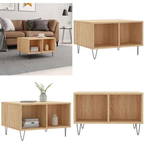 Mesa de centro madera contrachapada roble Sonoma 60x50x36,5 cm - Madera contrachapada - Mesa de centro de roble