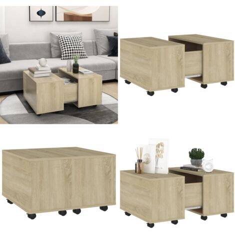 Mesa de centro madera contrachapada roble Sonoma 60x60x38 cm - Mesa decorativa - Mesa extensible