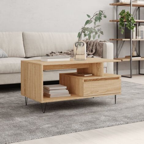 Mesa de centro madera contrachapada roble Sonoma 90x49x45 cm vidaXL