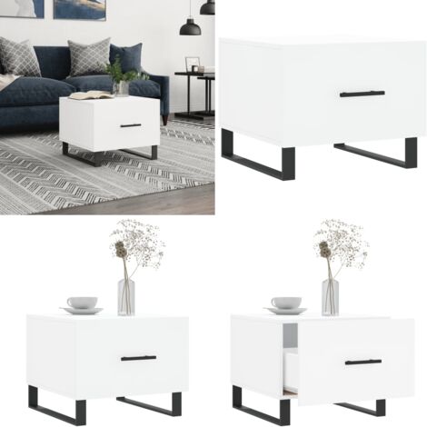 Mesa de centro madera de ingeniería blanca 50x50x40 cm - Madera contrachapada - Almacenamiento
