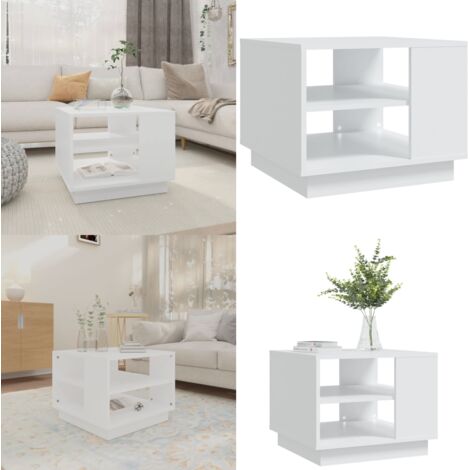 Mesa de centro madera de ingeniería blanca 55x55x43 cm - Mesa de salón - Madera contrachapada