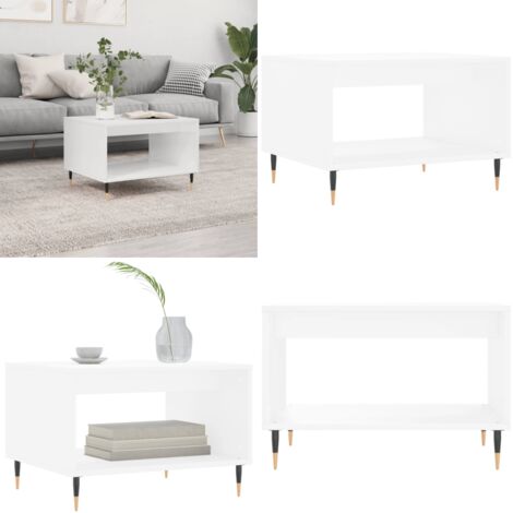 Mesa de centro madera de ingeniería blanca 60x50x40 cm - Madera contrachapada - Mesa de centro blanca