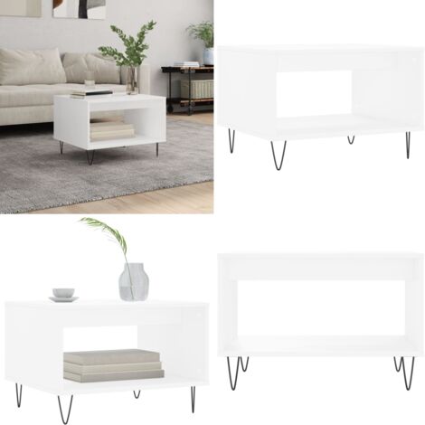 Mesa de centro madera de ingeniería blanca 60x50x40 cm - Madera contrachapada - Mesa de centro blanca