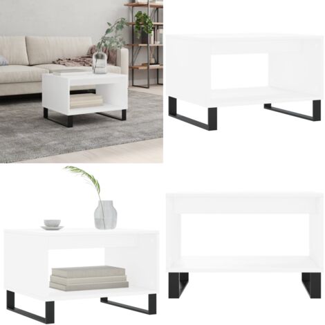 Mesa de centro madera de ingeniería blanca 60x50x40 cm - Madera contrachapada - Mesa de centro blanca