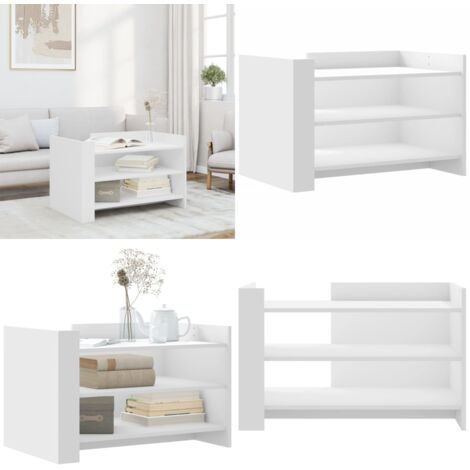 Mesa de centro madera de ingeniería blanca 80x50x50 cm - Madera de ingeniería - Mesa de centro blanca