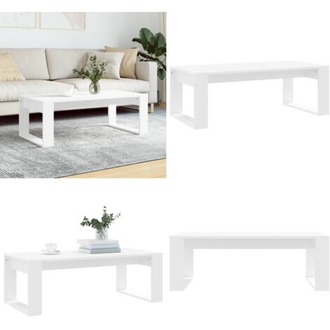 Mesa de centro madera de ingeniería blanco 102x50x35 cm - Madera de ingeniería - Mesa de centro blanca