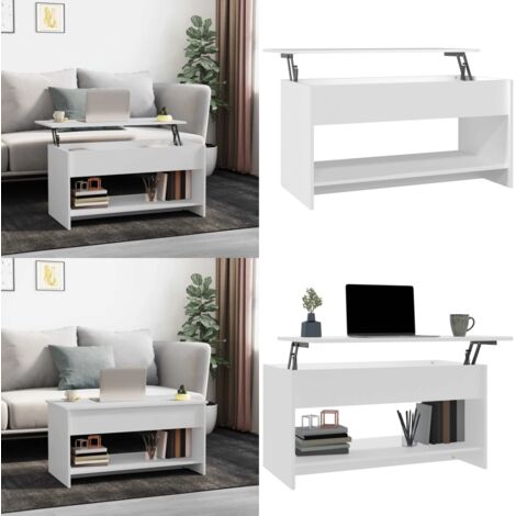 Mesa de centro madera de ingeniería blanco 102x50x52,5 cm - Madera contrachapada - Almacenamiento oculto