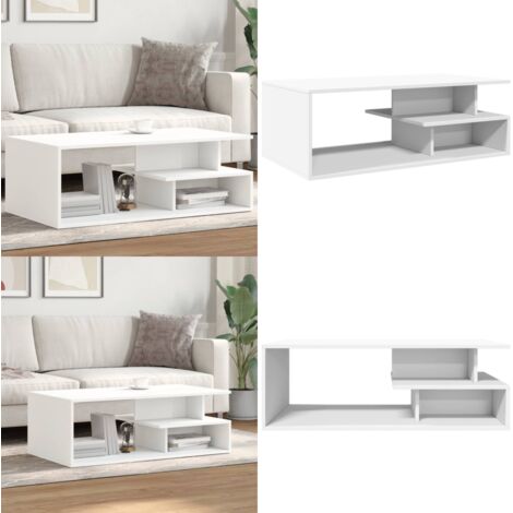 Mesa de centro madera de ingeniería blanco 102x55x35 cm - Madera de ingeniería - Mesa de centro blanca