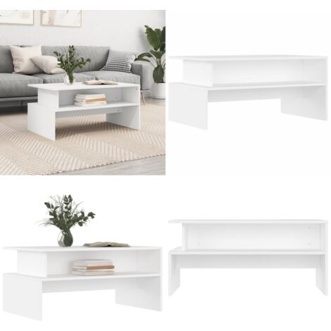 Mesa de centro madera de ingeniería blanco 90x55x42,5 cm - Madera contrachapada - Mesa de centro blanca