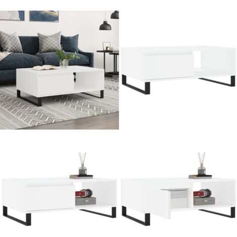 Mesa de centro madera de ingeniería blanco 90x60x35 cm - Madera contrachapada - Mesa de salón
