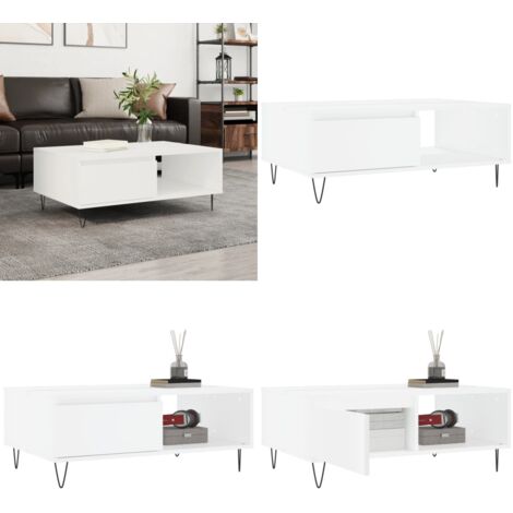 Mesa de centro madera de ingeniería blanco 90x60x35 cm - Madera contrachapada - Mesa de salón