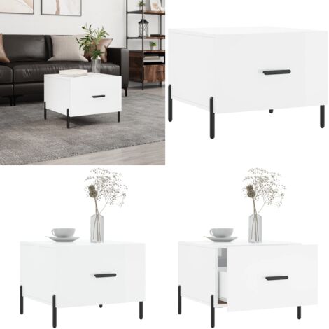 Mesa de centro madera de ingeniería brillo blanco 50x50x40 cm - Madera contrachapada - Mesa de centro blanca