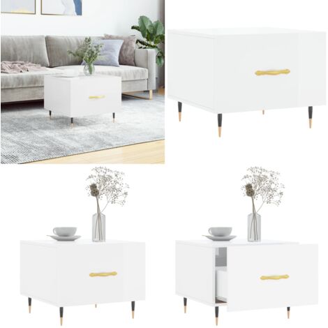 Mesa de centro madera de ingeniería brillo blanco 50x50x40 cm - Madera contrachapada - Mesa de centro blanca
