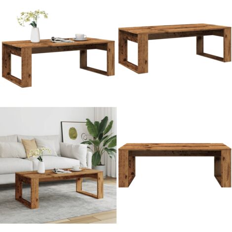 Mesa de centro madera de ingeniería envejecida 102x50x35 cm - Madera de ingeniería - Mesa de centro moderna