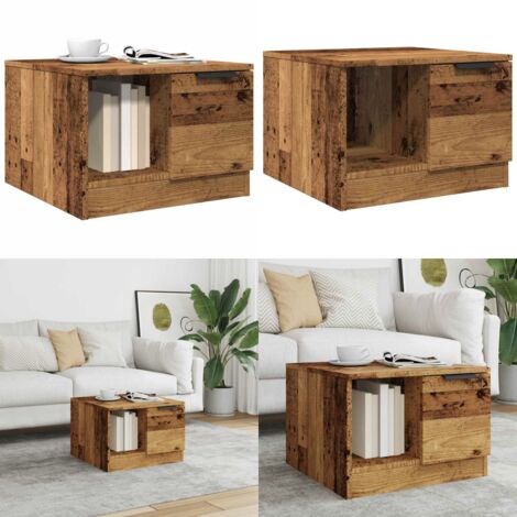 Mesa de centro madera de ingeniería envejecida 50x50x36 cm - Madera de ingeniería - Mesa auxiliar