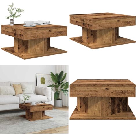 Mesa de centro madera de ingeniería envejecida 55x55x30 cm - Madera de ingeniería - Mesa de centro envejecida