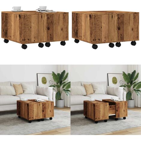 Mesa de centro madera de ingeniería envejecida 60x60x38 cm - Madera de ingeniería - Mesa de centro envejecida