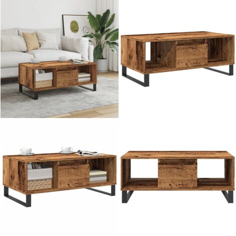 Mesa de centro madera de ingeniería envejecida 90x50x36,5 cm - Madera de ingeniería - Mesa de centro madera envejecida
