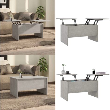 Mesa de centro madera de ingeniería gris hormigón 80x50x42,5 cm - Madera contrachapada - Almacenamiento oculto