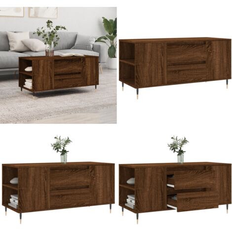 Mesa de centro madera de ingeniería marrón roble 102x44,5x50 cm - Madera contrachapada - Madera de ingeniería