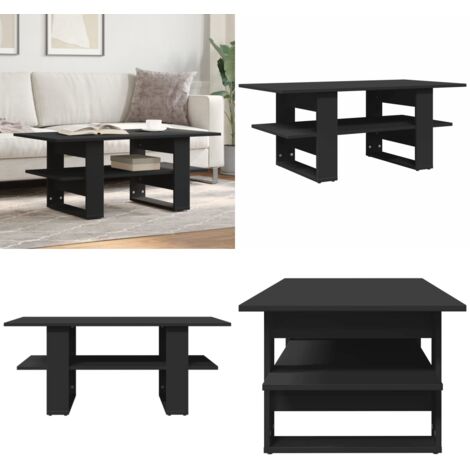 Mesa de centro madera de ingeniería negra 102x55x42 cm - Madera de ingeniería - Mesa de centro negra