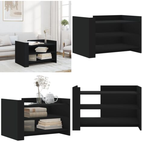 Mesa de centro madera de ingeniería negra 80x50x50 cm - Madera de ingeniería - Mesa de centro negra
