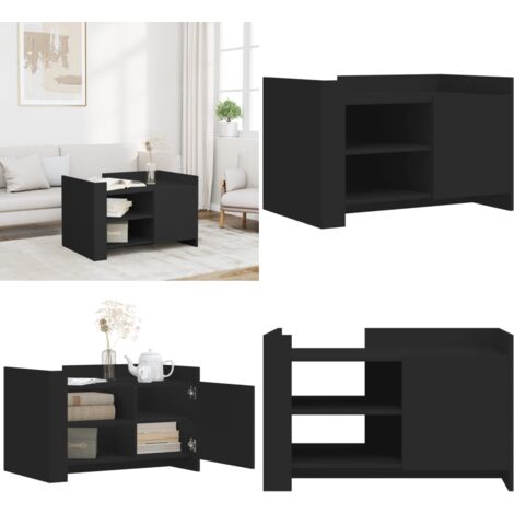 Mesa de centro madera de ingeniería negra 80x50x50 cm - Madera de ingeniería - Mesa de centro negra