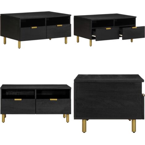 Mesa de centro madera de ingeniería negra 80x54x40 cm - Madera de ingeniería - Almacenamiento