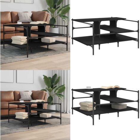 Mesa de centro madera de ingeniería negro 100x100x48,5 cm - Madera de ingeniería - Mesa de centro negra