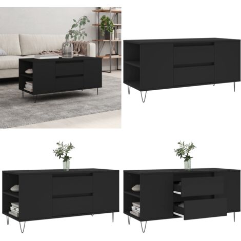 Mesa de centro madera de ingeniería negro 102x44,5x50 cm - Madera contrachapada - Almacenamiento