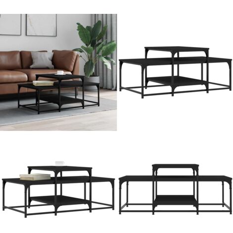 Mesa de centro madera de ingeniería negro 102x60x45 cm - Madera de ingeniería - Mesa de salón