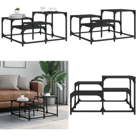 Mesa de centro madera de ingeniería negro 68x68x40 cm - Madera de ingeniería - Mesa de centro negra