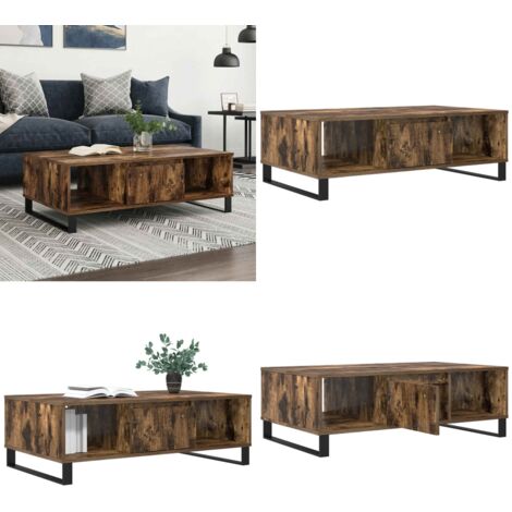 Mesa de centro madera de ingeniería roble ahumado 104x60x35 cm - Madera contrachapada - Roble ahumado