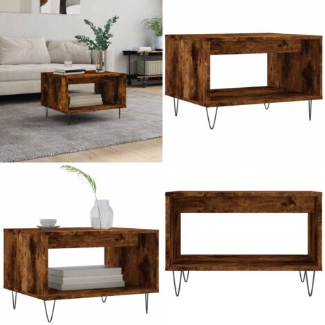 Mesa de centro madera de ingeniería roble ahumado 60x50x40 cm - Madera contrachapada - Roble ahumado