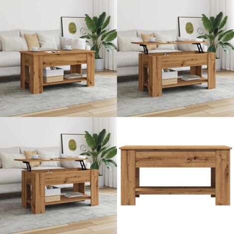 Mesa de centro madera de ingeniería roble artesanal 101x49x52cm - Mesa de comedor - Mesa de trabajo