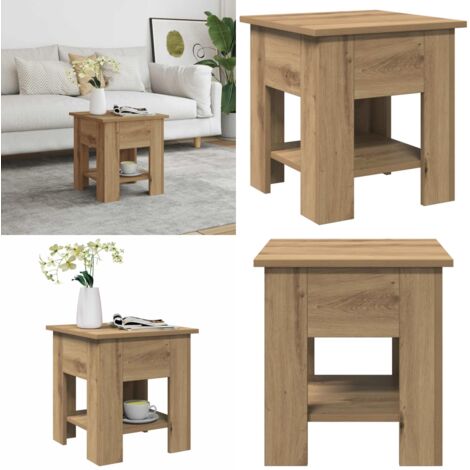 Mesa de centro madera de ingeniería roble artisan 40x40x42 cm - Madera de ingeniería - Mesa de centro roble