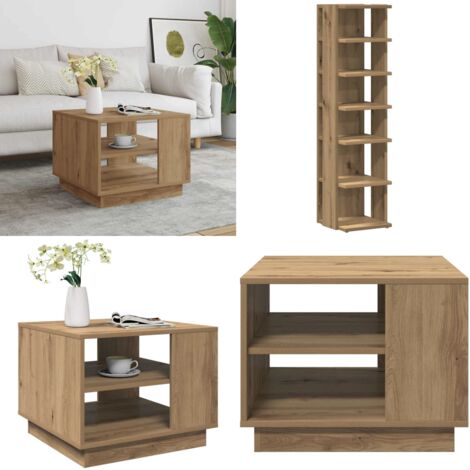 Mesa de centro madera de ingeniería roble artisan 55x55x42 cm - Madera de ingeniería - Mesa de roble