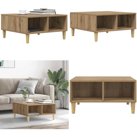 Mesa de centro madera de ingeniería roble artisan 60x60x30 cm - Madera de ingeniería - Mesa de centro roble