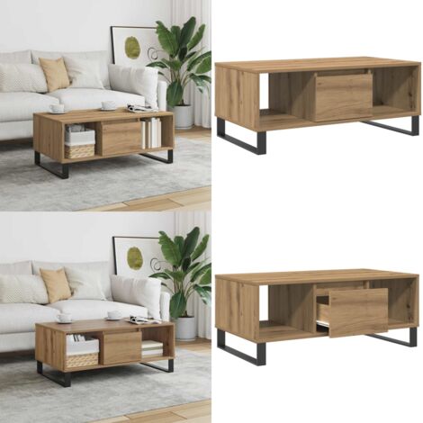 Mesa de centro madera de ingeniería roble artisan 90x50x36,5 cm - Madera de ingeniería - Mesa de centro roble