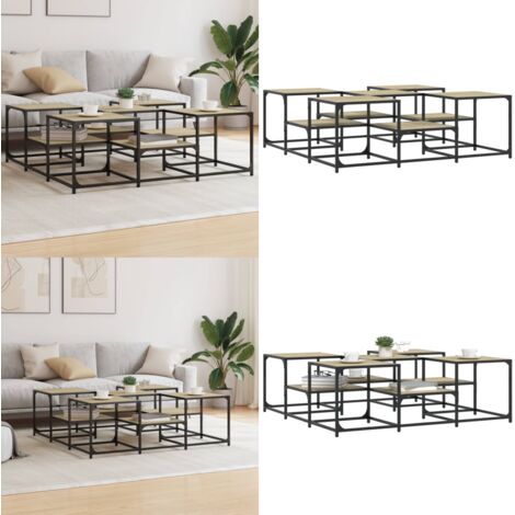 Mesa de centro madera de ingeniería roble Sonoma 121x121x40 cm - Madera contrachapada - Mesa de salón